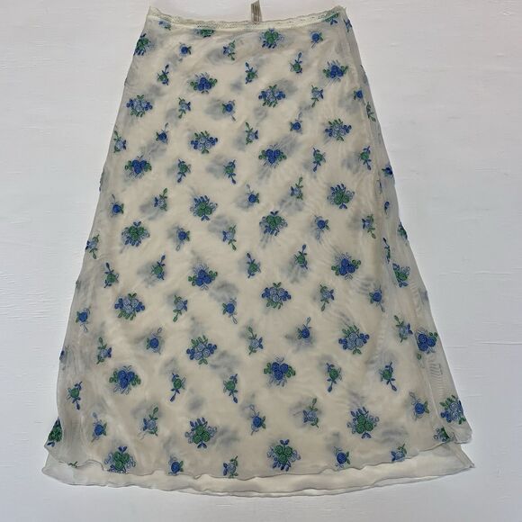 NWT FREE PEOPLE BRYNN ENGRAVED MAXI SKIRT BLUE FLORAL - Picture 1 of 6